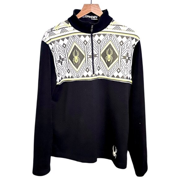 Spyder Men's 1/4 Zip Pull-over RARE Tribal Print High Collar in Black/White - Picture 1 of 5